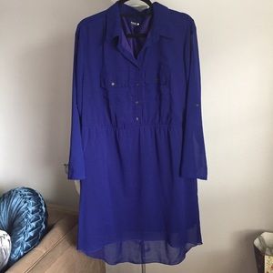 High Low Cobalt Blue Long Sleeve T-shirt Dress